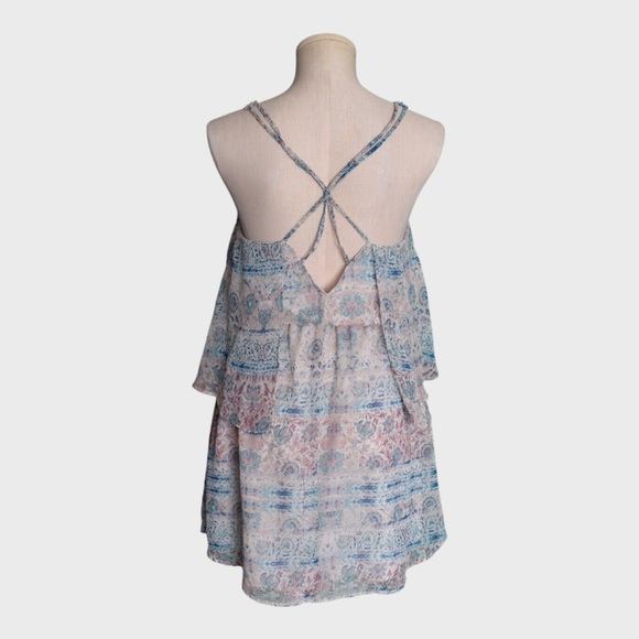 Ecote Boho Print Layered Strappy Back Mini Dress Multicolor - Picture 3 of 6